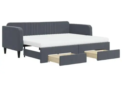 Pat de zi cu extensie și sertare gri închis 90x200 cm catifea - 2/5