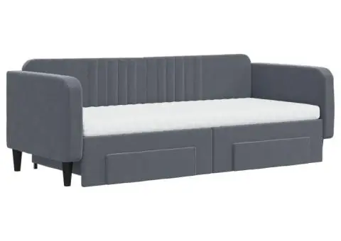 Pat de zi cu extensie și sertare gri închis 90x200 cm catifea - 3/5