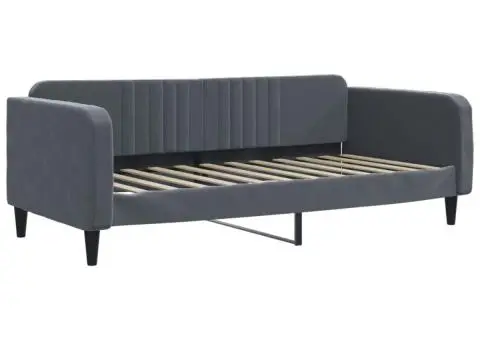 Pat de zi cu extensie și sertare gri închis 90x200 cm catifea - 4/5