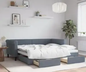 vidaXL Pat de zi cu extensie și sertare, gri închis, 90x190cm catifea