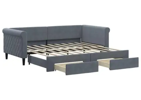 Pat de zi cu extensie și sertare, gri închis, 90x190cm catifea - 2/5