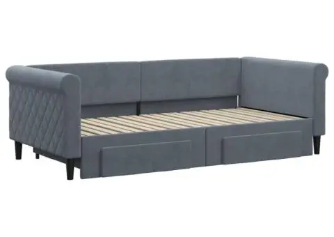 Pat de zi cu extensie și sertare, gri închis, 90x190cm catifea - 3/5