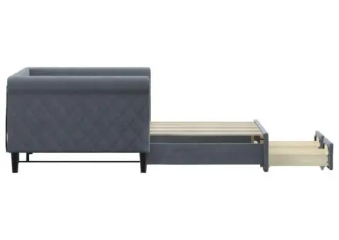 Pat de zi cu extensie și sertare, gri închis, 90x190cm catifea - 4/5