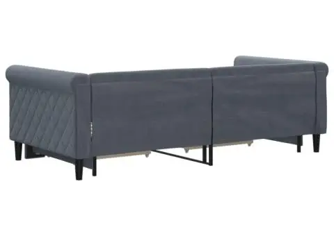 Pat de zi cu extensie și sertare, gri închis, 90x190cm catifea - 5/5