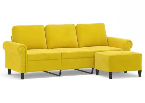 Canapea cu 3 locuri și taburet, galben, 180 cm, catifea - 2/5
