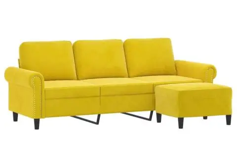 Canapea cu 3 locuri și taburet, galben, 180 cm, catifea - 3/5