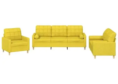 Set de canapele cu perne, 3 piese, galben deschis, textil - 2/5