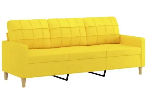 Set de canapele cu perne, 3 piese, galben deschis, textil - 5/5