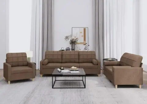 Set de canapele cu perne, 3 piese, maro, textil - 1/5