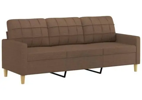 Set de canapele cu perne, 3 piese, maro, textil - 5/5