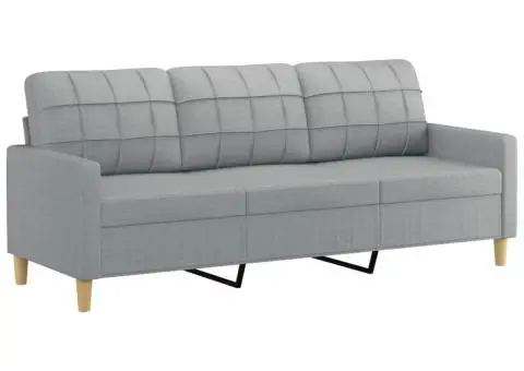 Set de canapele cu perne, 3 piese, gri deschis, textil - 4/5