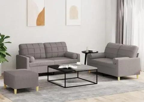 Set de canapele cu perne, 3 piese, gri taupe, textil - 1/5