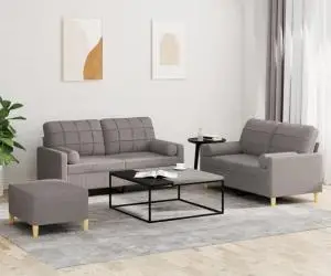 vidaXL Set de canapele cu perne, 3 piese, gri taupe, textil