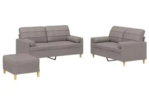 Set de canapele cu perne, 3 piese, gri taupe, textil - 2/5