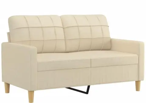 Set de canapele cu perne, 3 piese, crem, textil - 3/5