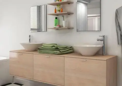 Set mobilier baie 10 piese cu chiuvete și robinete incluse, Bej - 1/5