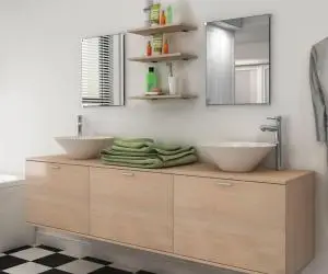 vidaXL Set mobilier baie 10 piese cu chiuvete și robinete incluse, Bej