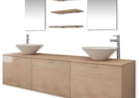 Set mobilier baie 10 piese cu chiuvete și robinete incluse, Bej - 2/5