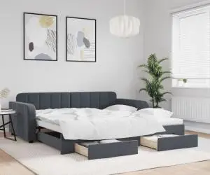 vidaXL Pat de zi cu extensie și sertare gri închis 100x200cm catifea