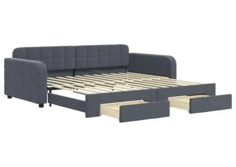 Pat de zi cu extensie și sertare gri închis 100x200cm catifea - 2/5