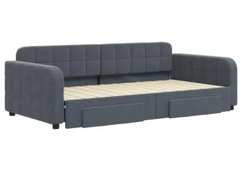 Pat de zi cu extensie și sertare gri închis 100x200cm catifea - 3/5