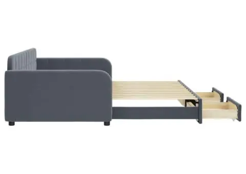 Pat de zi cu extensie și sertare gri închis 100x200cm catifea - 4/5