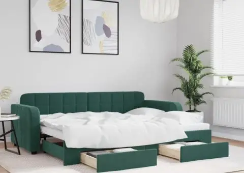 Pat de zi cu extensie și sertare verde închis 80x200 cm catifea - 1/5