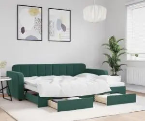 vidaXL Pat de zi cu extensie și sertare verde închis 80x200 cm catifea