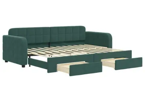 Pat de zi cu extensie și sertare verde închis 80x200 cm catifea - 2/5