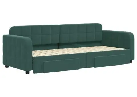 Pat de zi cu extensie și sertare verde închis 80x200 cm catifea - 3/5