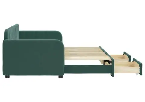 Pat de zi cu extensie și sertare verde închis 80x200 cm catifea - 4/5