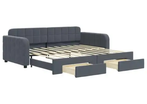 Pat de zi cu extensie și sertare, gri închis, 90x190cm catifea - 2/5