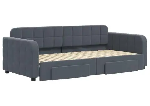 Pat de zi cu extensie și sertare, gri închis, 90x190cm catifea - 3/5