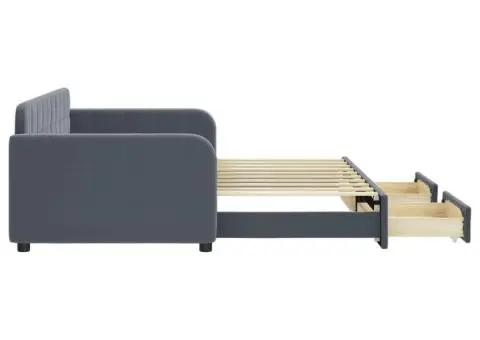 Pat de zi cu extensie și sertare, gri închis, 90x190cm catifea - 4/5