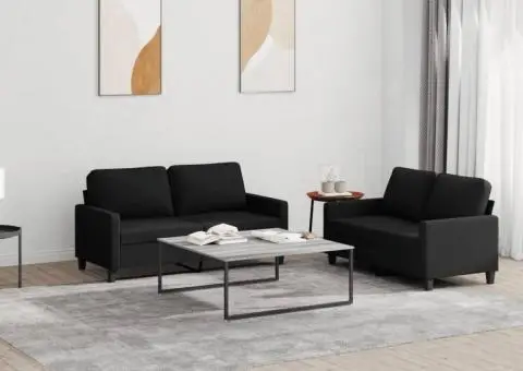 Set de canapele cu perne, 2 piese, negru, textil - 1/5
