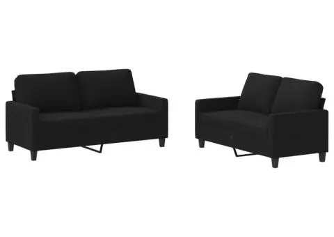 Set de canapele cu perne, 2 piese, negru, textil - 2/5