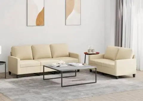 Set de canapele cu perne, 2 piese, crem, textil - 1/5