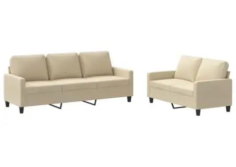 Set de canapele cu perne, 2 piese, crem, textil - 2/5