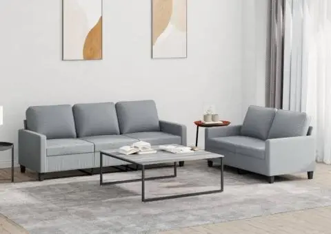 Set de canapele cu perne, 2 piese, gri deschis, textil - 1/5