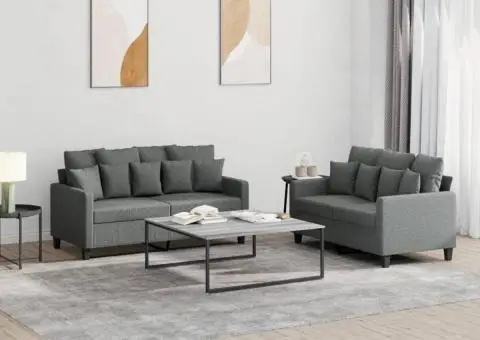 Set de canapele cu perne, 2 piese, gri închis, textil - 1/5