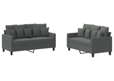 Set de canapele cu perne, 2 piese, gri închis, textil - 2/5