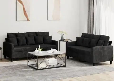 Set de canapele cu perne, 2 piese, negru, catifea - 1/5