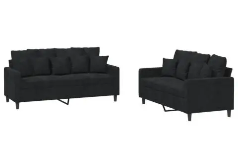 Set de canapele cu perne, 2 piese, negru, catifea - 2/5