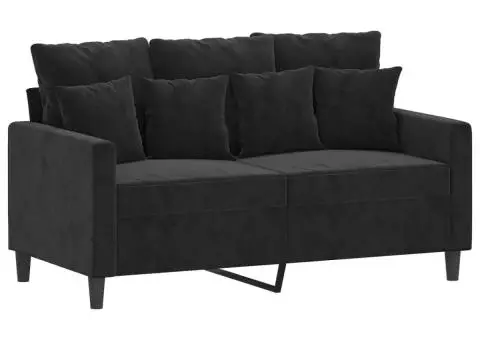 Set de canapele cu perne, 2 piese, negru, catifea - 3/5