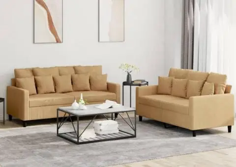 Set de canapele cu perne, 2 piese, maro, catifea - 1/5