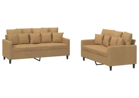 Set de canapele cu perne, 2 piese, maro, catifea - 2/5