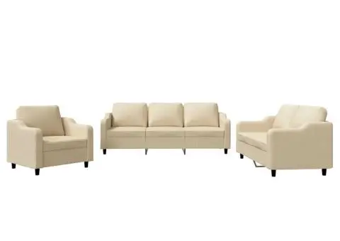 Set de canapele cu perne, 3 piese, crem, textil - 2/5