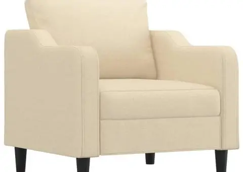 Set de canapele cu perne, 3 piese, crem, textil - 3/5