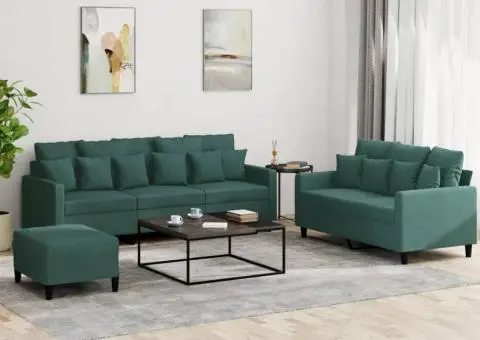 Set de canapele cu perne, 3 piese, verde închis, catifea - 1/5