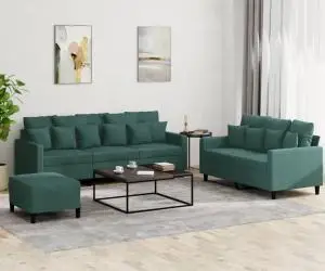 vidaXL Set de canapele cu perne, 3 piese, verde închis, catifea